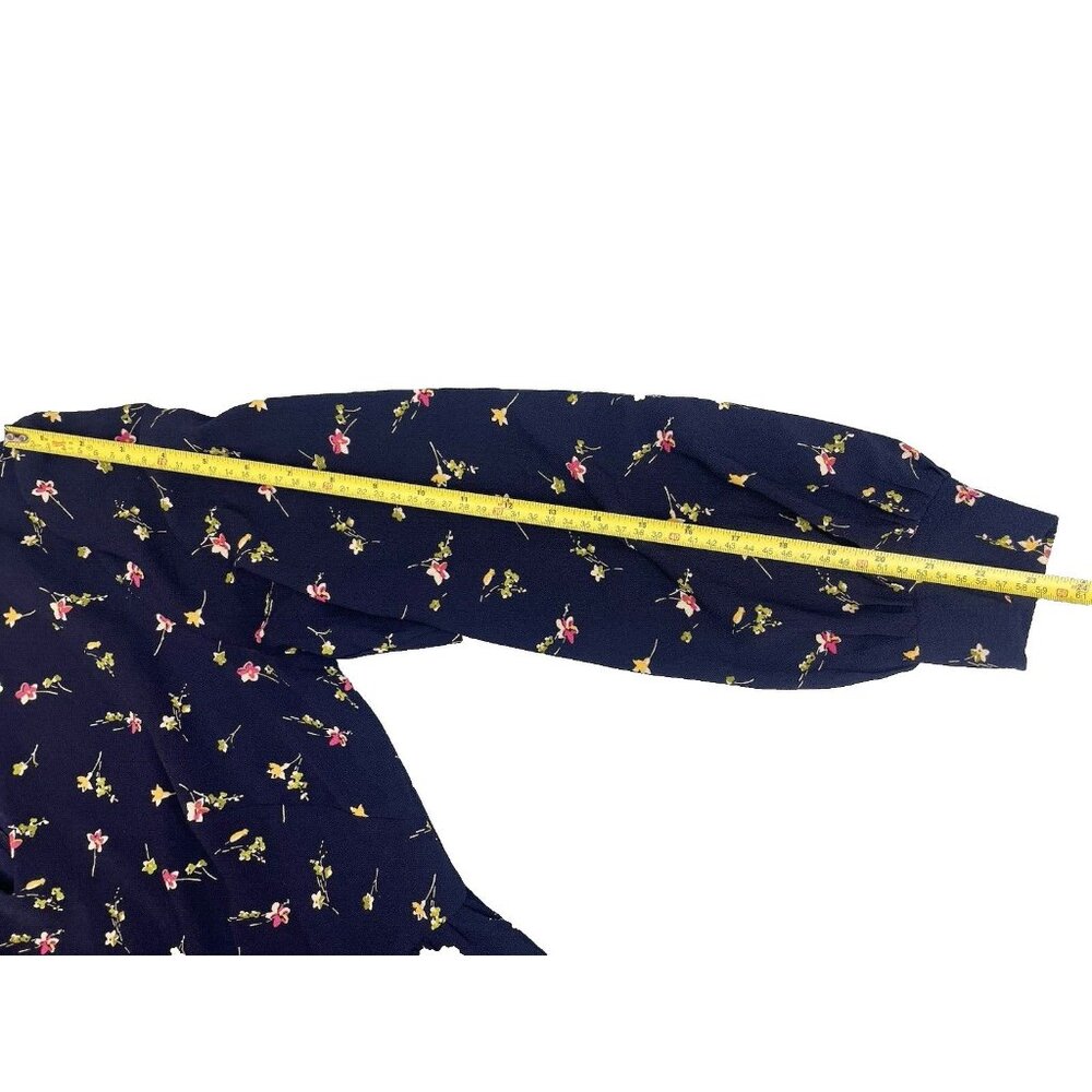 Ralph Lauren Floral Long Sleeve V-Neck Crepe Style Mini Dress Navy Blue Size 12 - Picture 13 of 16